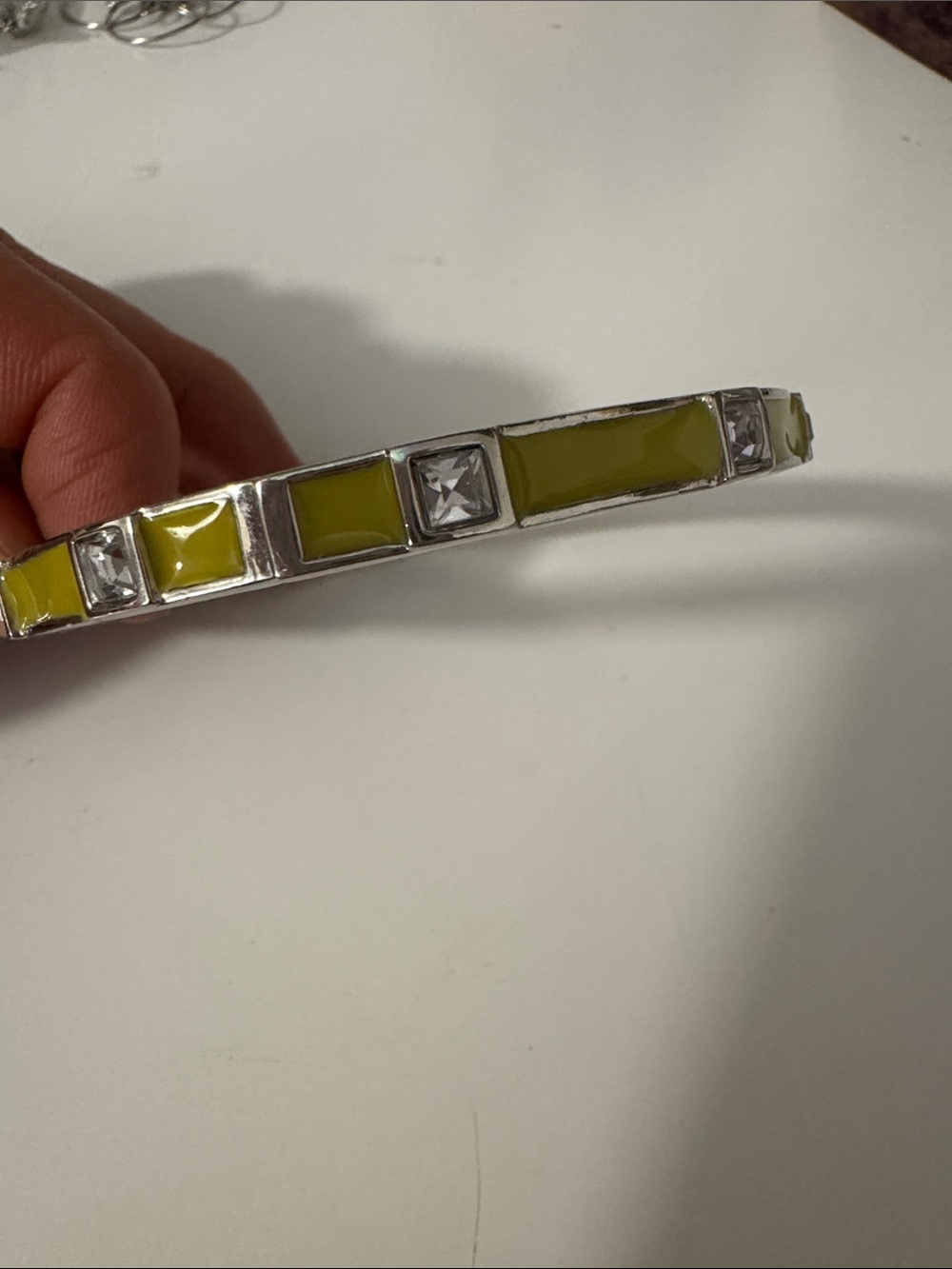 Yellow Enamel and Crystal Silver-Tone Bangle Bracelet